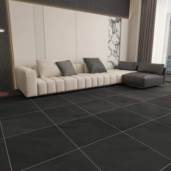 Hurricane Italian Porcelain 24 in. x 24 in. x 9mm Floor and Wall Tile Pallet-Black (15 Pcs, 60 sq. ft. / Pallet)