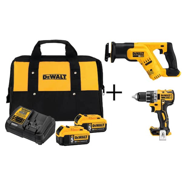 DEWALT 20V MAX Cordless Compact Reciprocating Saw and Brushless 1/2 in. Drill/Driver with (2) 20V 5.0Ah  Batteries and Charger