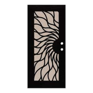 Sunfire 36 in. x 80 in. Right-Hand/Outswing Black Aluminum Security Door with Desert Sand Perforated Metal Screen