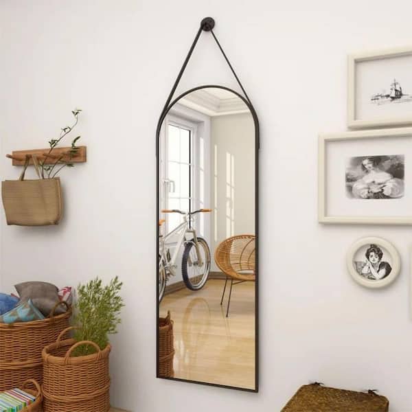HOMLUX 16 in. W x 48 in. H Round Framed Wall Bathroom Vanity Mirror in Black Decorative Modern Rust-Resistant