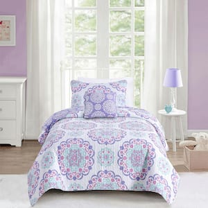 Vivian Purple 3-Piece Cotton Quilt Bedding Set - Twin