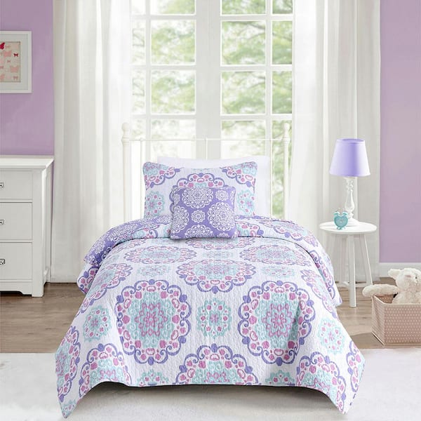 alex + bella Vivian Purple 3-Piece Cotton Quilt Bedding Set - Twin