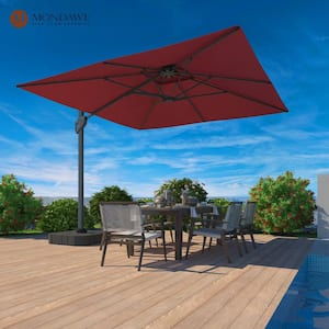 10 ft. Square Aluminum 360-Degree Rotation Cantilever Outdoor Patio Umbrella with Cross Base in Red for Garden Balcony