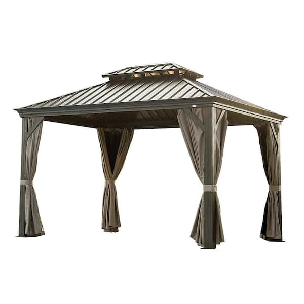 domi outdoor living 10 ft. x 12 ft. Dark Brown Hardtop Gazebo with ...