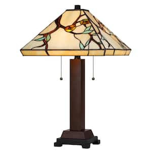 23" Height Brown Resin and Metal Table Lamp with Tiffany Shade