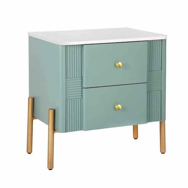 Green 2 Drawers 21.6 in. W Nightstand
