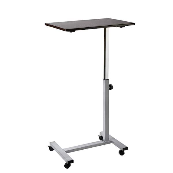 Seville Classics airLIFT 23.6 in. Walnut/Silver Overbed Height Adjustable Mobile Side Table Cart