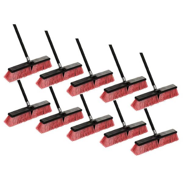 Alpine Industries 24 in. Red Indoor/Outdoor Multi-Surface Push Broom (10-Pack)