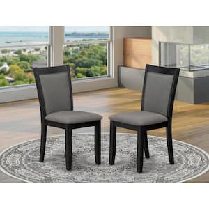 Wire brushed Black, Parson Dining Room Chairs - Dark Gotham Grey Linen Fabric Padded Chairs, Set of 2