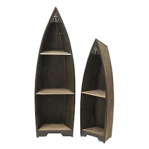 Wooden Brown Boat Bookcase (Set of 2)