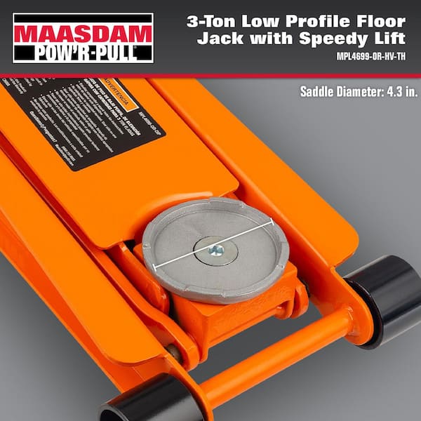 Maasdam 3-Ton Low Profile Floor Jack with Quick Lift in Orange