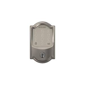 Camelot Satin Nickel Encode Smart Wi-Fi Deadbolt with Alarm and Camelot Handle Set with Accent Lever with Camelot Trim