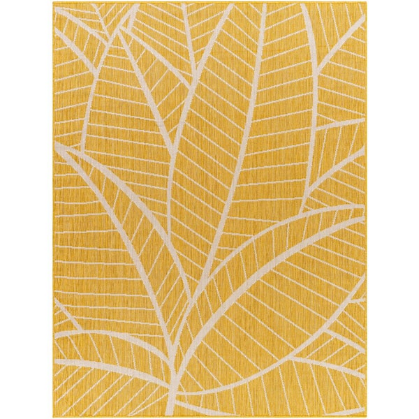 Livabliss Long Beach Yellow/Cream Botanical 5 ft. x 7 ft. Indoor/Outdoor Area Rug