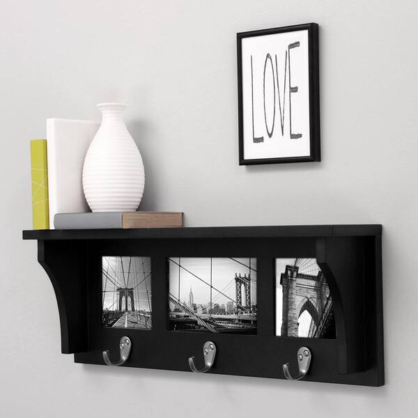 Lavish Home Decorative Wall Shelf with Photo Collage Frames and 3