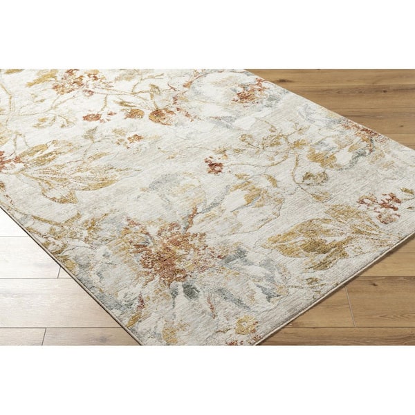Roseanne Light Gray Cottage Floral 5 ft. 3 in. x 5 ft. 3 in. Area Rug