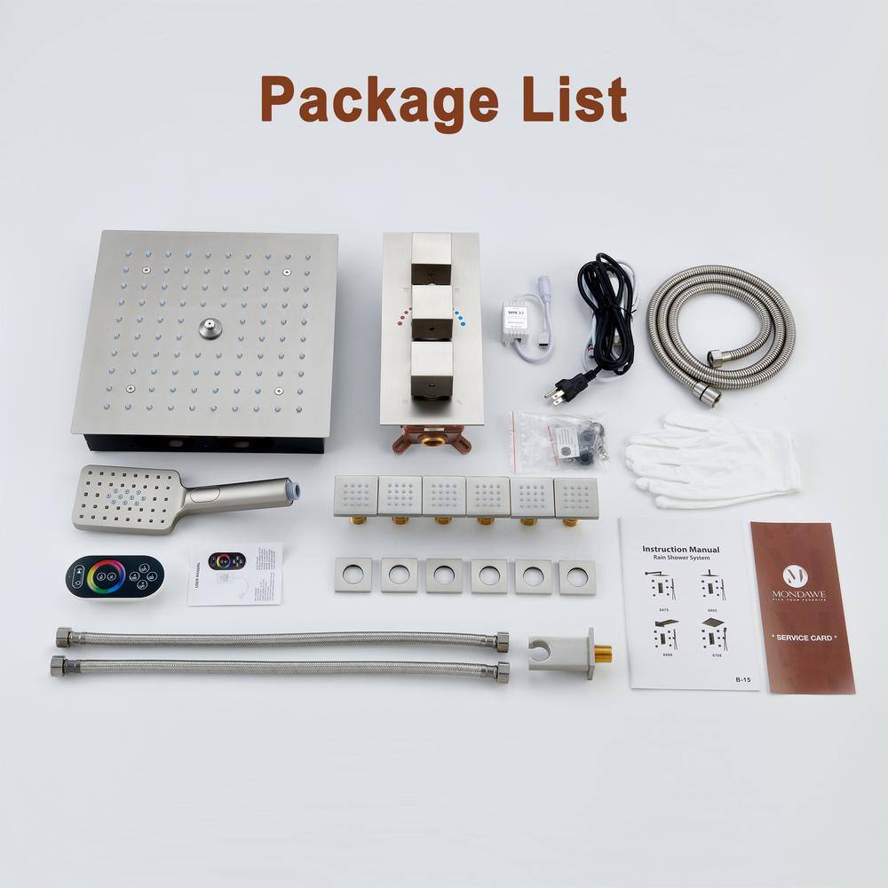 Brushed Nickel LED Ceiling Mounted Shower System with Body Jets