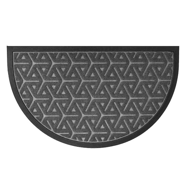 Wilson Dark Grey 18 in. x 30 in. Polyester Recycled Rubber Half Round Outdoor Front Door Mat