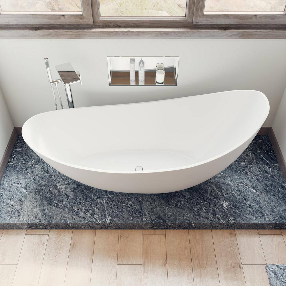 73.75'' White Matte Solid Surface Freestanding Soaking Bathtub