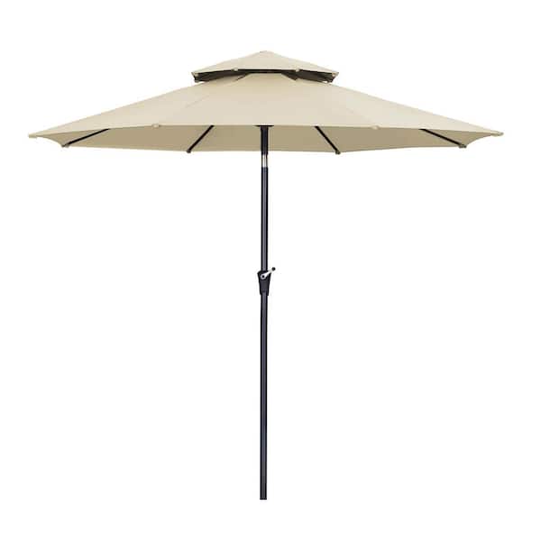 OVASTLKUY 11 ft. 2-Tier Round Market Outdoor Patio Umbrella in Khaki