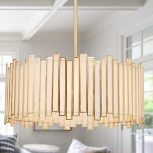 4-Light Copper Modern Drum Island Chandelier with Tiffany Style Glass Shade Vintage Gold Accents