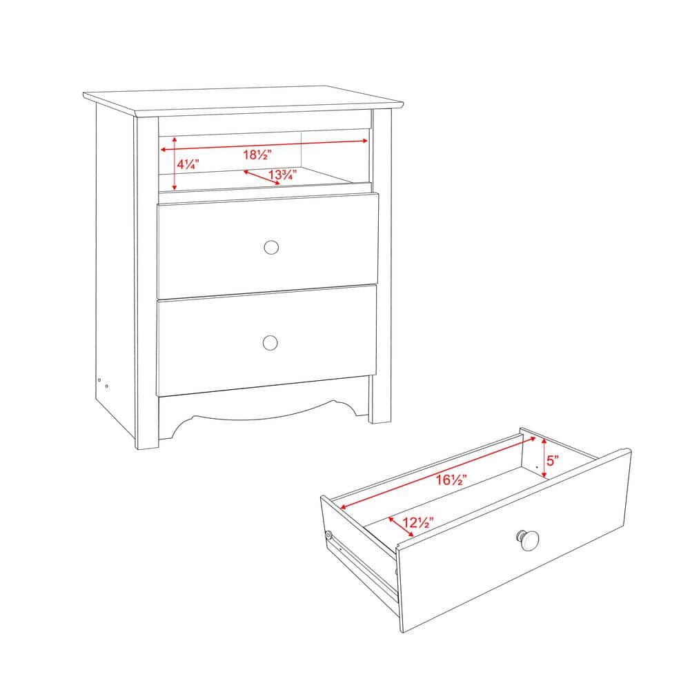 Elegant Fremont White Nightstand with Curved Edges and 2 Drawers