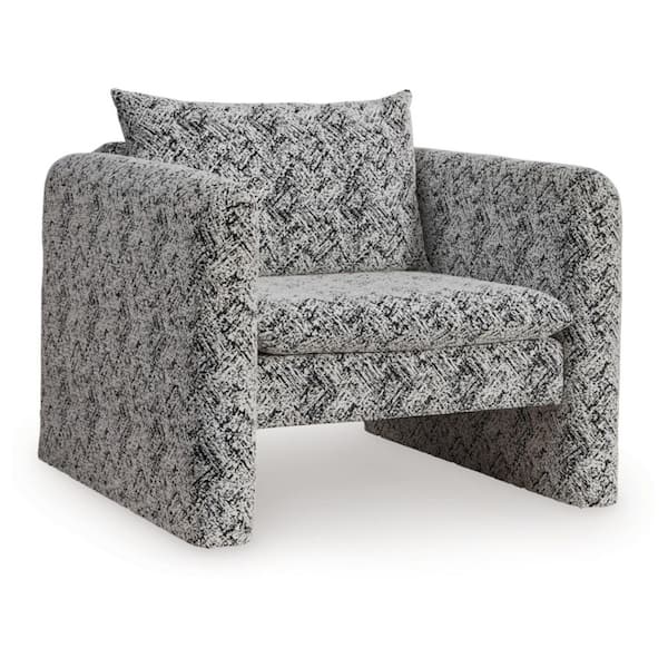 Kenbell Black/White Polyester Arm Chair with Patterned and Removable Cushions