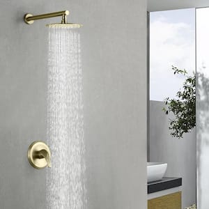 Single-Handle Rainfall Shower System, 1-Spray Patterns 8 in. Wall Mount Fixed Shower Head with 1.8 GPM in Brushed Gold