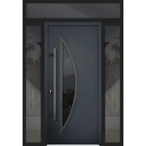 60 in. x 96 in. Right-hand/Inswing Tinted Glass Black Enamel Steel Prehung Front Door with Hardware