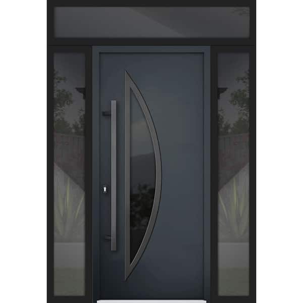 VDOMDOORS 60 in. x 96 in. Right-hand/Inswing Tinted Glass Black Enamel Steel Prehung Front Door with Hardware