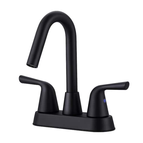 ARCORA 4 in. Centerset Double Handle High Arc Bathroom Faucet with Drain Kit Included in Matte Black