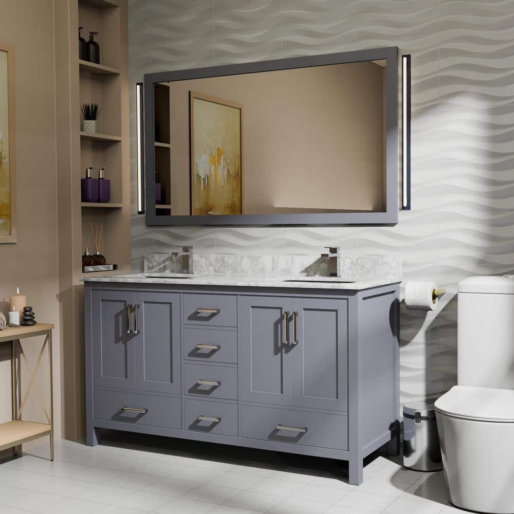 Jacques 60 in. W x 22 in. D Dark Grey Double Bath Vanity, Carrara Marble Top, and 58 in. Mirror price history on PriceWatchPro