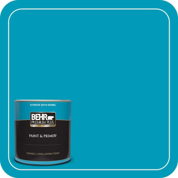BEHR PREMIUM PLUS 1 qt. #520B-6 Brilliant Sea Satin Enamel Exterior Paint & Primer