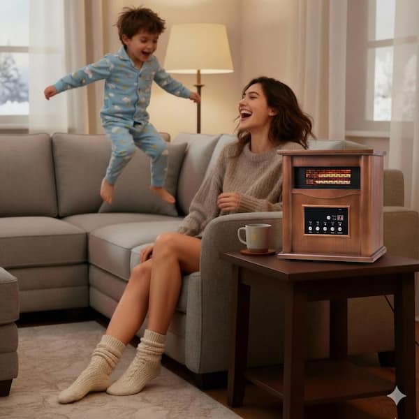 1500W Electric Radiant Infrared Cabinet Space Heater for Indoor Use with Remote Control in Light