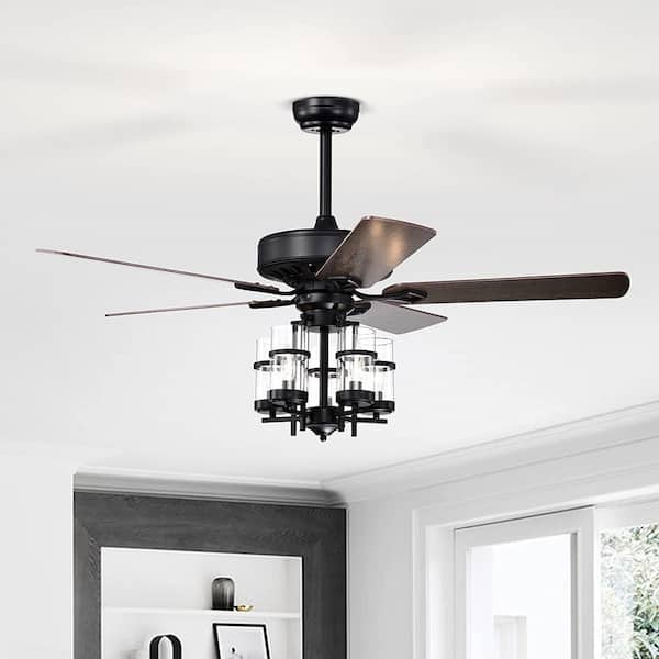 FORCLOVER 50 in. Indoor Black Noiseless Ceiling Fan Light with Explosion-Proof Glass Lampshades
