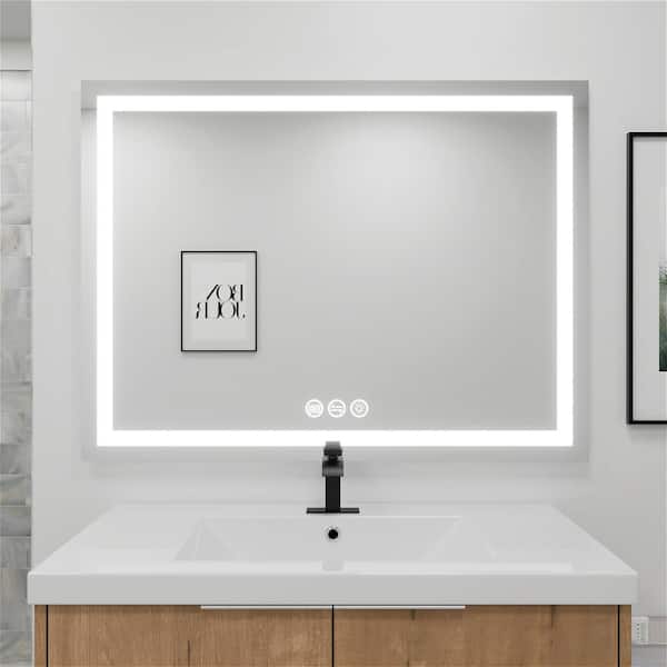 MYCASS 48 in. W x 36 in. H Rectangular Frameless Anti-Fog LED Light Wall Bathroom Vanity Mirror in Silver