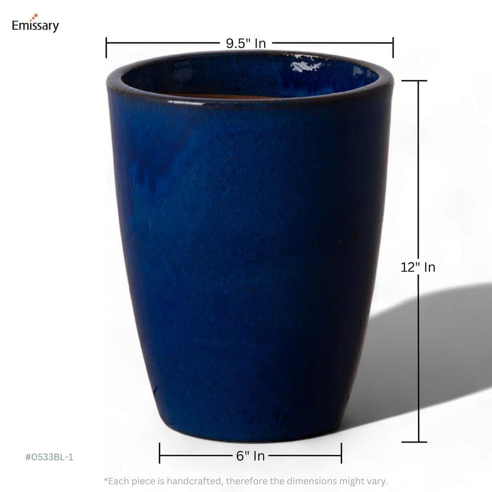 Medium Blue Ceramic Round Bullet Planter with Drainage Holes