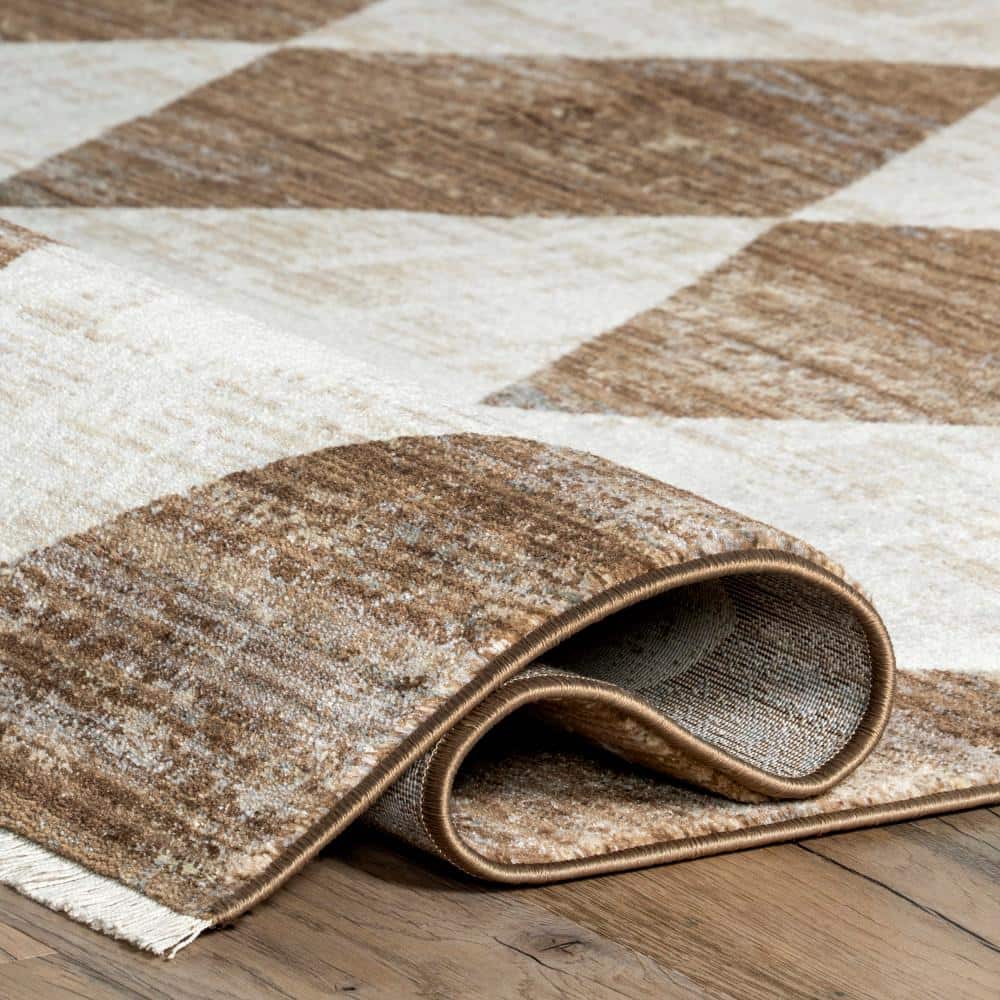 Meline Beige and Brown Checkered Rectangular Area Rug