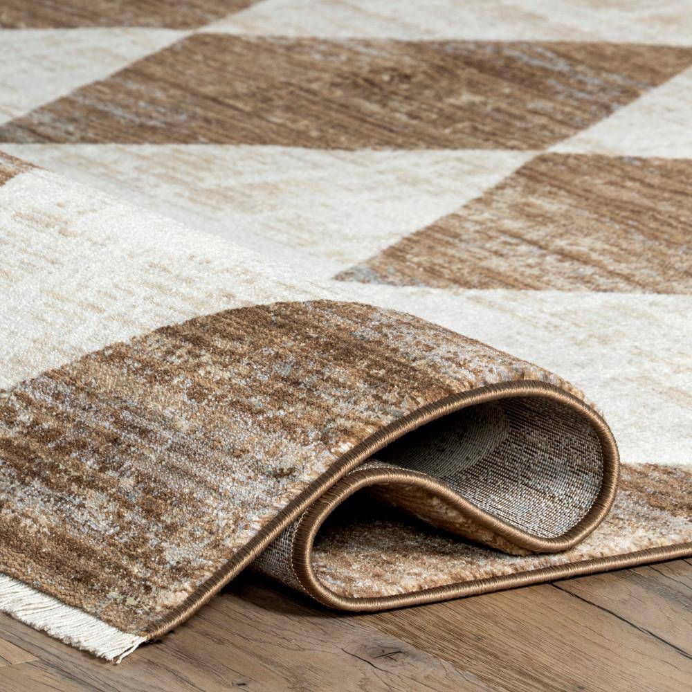 Meline Beige and Brown Synthetic Checkered 9' x 13' Area Rug