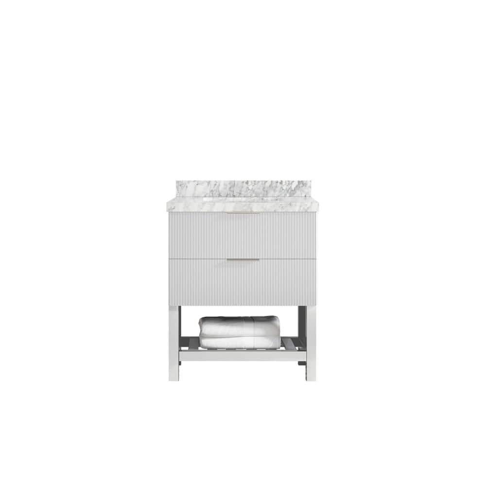 Catalina 30 in. W x 22 in. D x 36 in. H Single Sink Bath Vanity in White with 2 in. Carrara Marble Top price history on PriceWatchPro