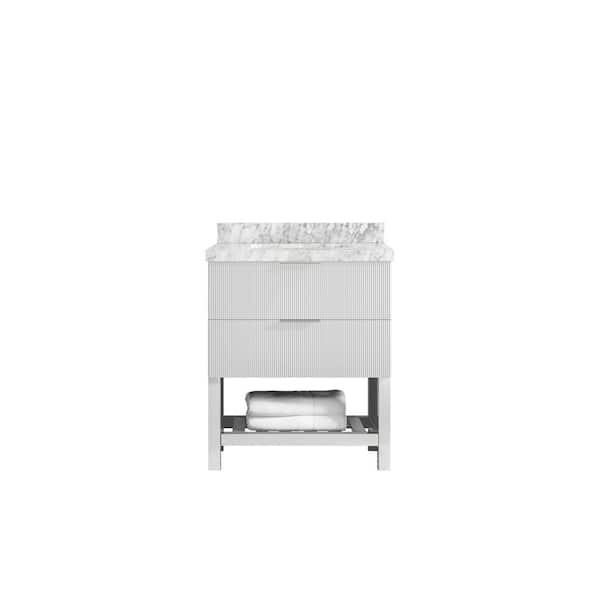 Willow Collections Catalina 30 in. W x 22 in. D x 36 in. H Single Sink Bath Vanity in White with 2 in. Carrara Marble Top