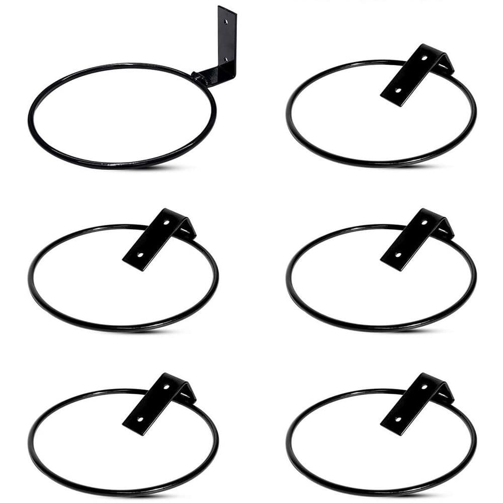 Oyezvary 6 in. Black Metal Wall Mounted Plant Holder-6 Pack Flower Pot Hanger Rings for Indoor and Outdoor Decor 28CSA05582