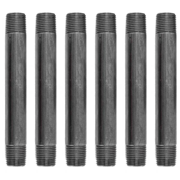 Pipe Decor 1/2 in. x 6 in. Black Industrial Steel Grey Plumbing Nipple (6-Pack)