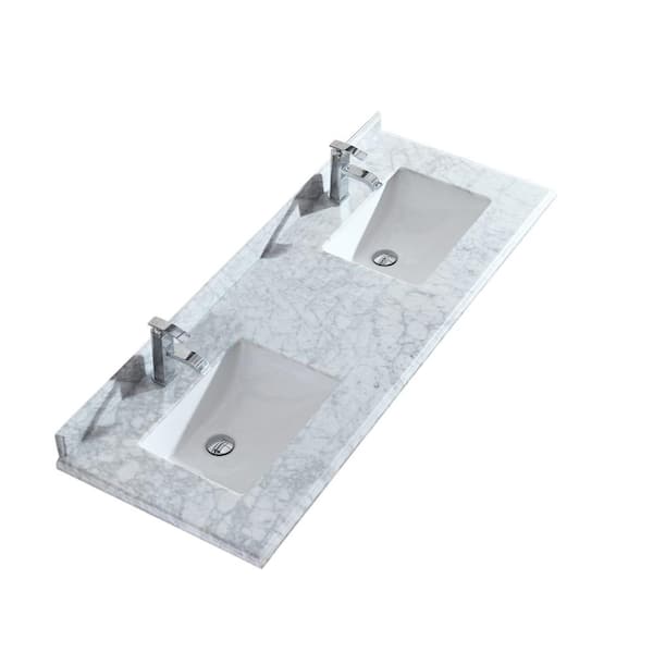 Laviva 60 in. W x 22 in. D Carrara Marble Vanity Top in White with White Rectangular Double Sink