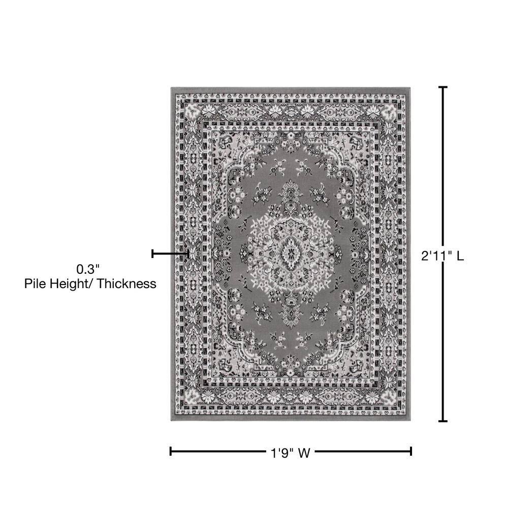 Gray Synthetic Stain-Resistant Traditional Medallion Area Rug