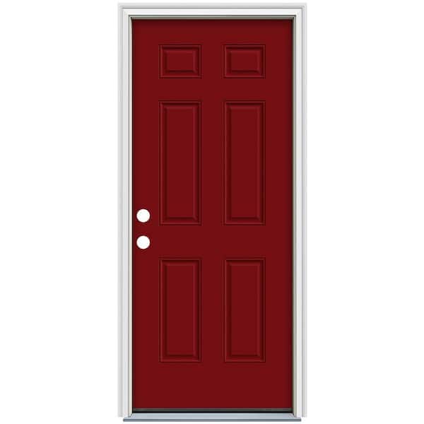 32 in. x 80 in. 6-Panel Primed Steel Prehung Right-Hand Inswing Front Door w/Brickmould