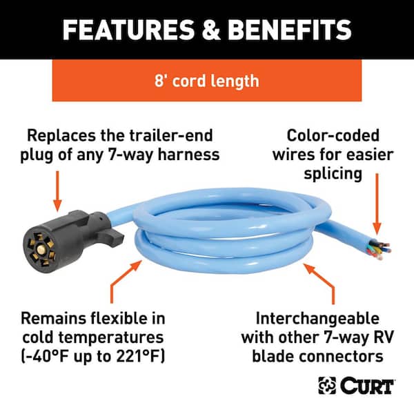 CURT 8' Cold-Weather Replacement 7-Way RV Blade Harness (Trailer Side)
