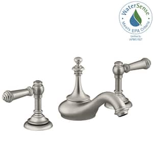 Artifacts 8 in. Widespread 2-Handle Tea Design Bathroom Faucet in Vibrant Brushed Nickel with Lever Handles