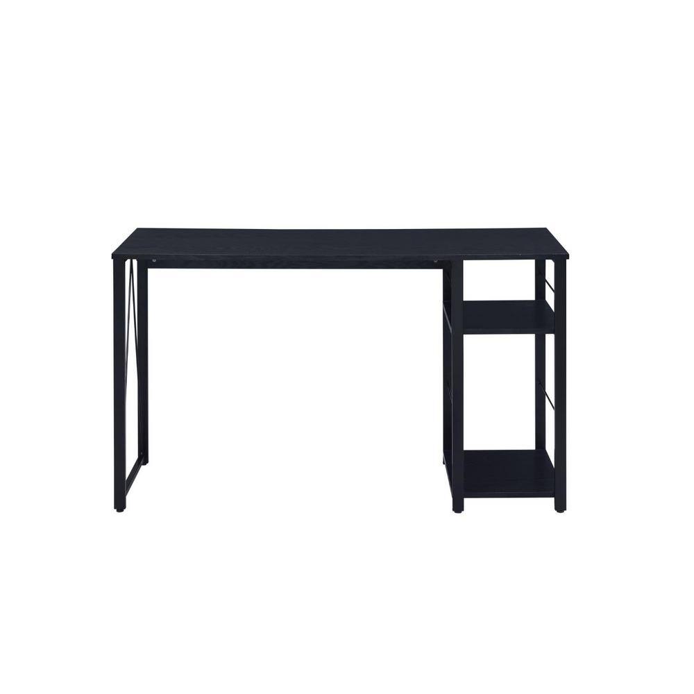 Homeroots 47-inch rectangular black metal computer desk with side shelving.