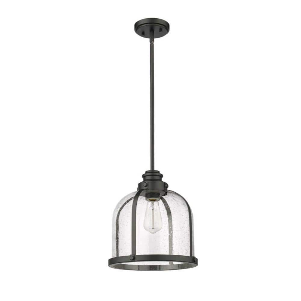 Matte Black and Seedy Glass Industrial Pendant Light