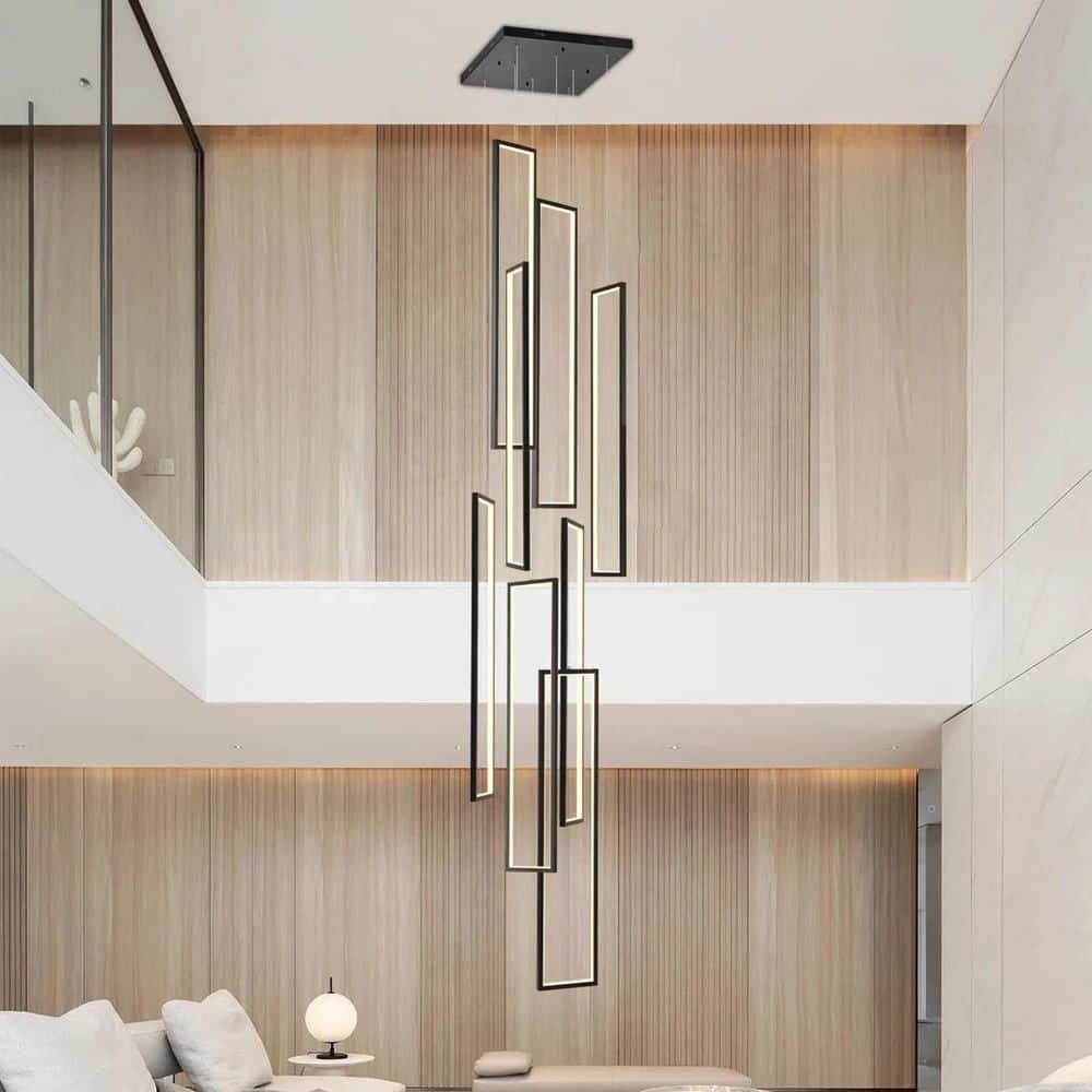 8-Light Dimmable Integrated LED Black Rectangle Long High Cluster Chandelier with Remote for Hallway Staircase price history on PriceWatchPro